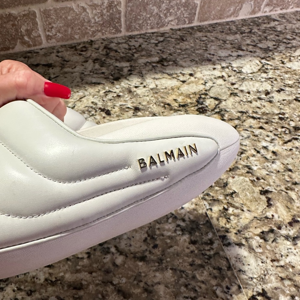 Balmain White Quilted Mules - Picture 2 of 9